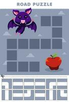 educación juego para niños la carretera rompecabezas ayuda murciélago moverse a manzana imprimible animal hoja de cálculo vector