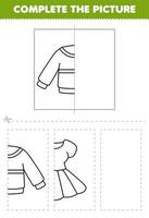 Education game for children cut and complete the picture of cute cartoon sweater half outline for coloring printable wearable clothes worksheet vector