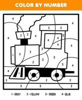 Education game for children color by number of cute cartoon train line art printable transportation worksheet vector