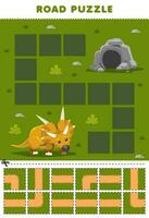 Education game for children road puzzle help xenoceratops move to the cave printable dinosaur worksheet vector