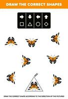 Education game for children draw the correct shape according to the direction of cute cartoon butterfly pictures printable bug worksheet vector