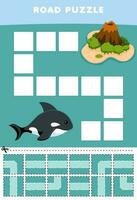 Education game for children road puzzle help whale move to the island printable underwater worksheet vector