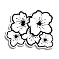 Doodle black line cherry blossom, sakura flower bouquet on white background. Vector illustration for decorate logo, text, wedding, greeting cards and any design