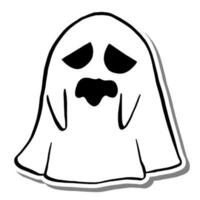 Vector illustration of Halloween Little Ghost Stick out Tongue. Cartoon line on white silhouette and Gray shadow.