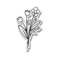 Flowers Leaves Line Art. Flower, Leaves and Pollen on white silhouette and gray shadow. Vector illustration for decoration or any design.