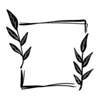 Black line square frame with leaves. Vector illustration for decorate logo, text, wedding, greeting cards and any design.