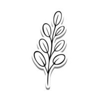 Monochrome leaves on white silhouette and gray shadow. Vector illustration for decoration or any design.