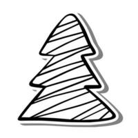 Abstract Line Christmas Tree on white silhouette and gray shadow. Vector illustration for decoration or any design.