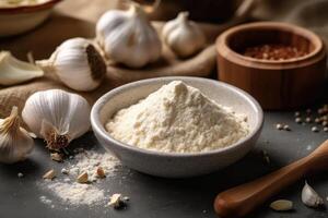 stock photo of garlic powder on the kitchen flat lay photography