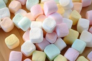 stock photo of colorfull marshmallow on the kitchen flat lay photography