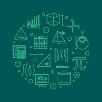 I Love Mathematics vector line round green banner. Math circular illustration