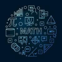 Math vector thin line circular blue banner - Mathematics round illustration with dark background