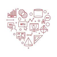 Learning Mathematics vector line red heart shaped banner. Math concept illustration