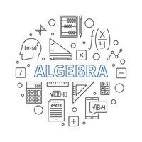 Algebra concept line round banner. Vector circular minimal illustration
