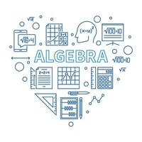 Algebra concept outline heart shape banner - vector illustration