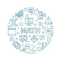 Math vector outline round banner. Mathematics simple blue illustration