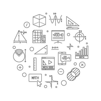 Math Learning vector line round banner. Mathematics concept illustration