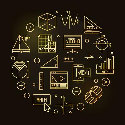 Math Learning vector line round golden banner - Mathematics concept circle shaped illustration