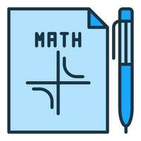 Mathematics Paper with Pen vector Math concept blue icon