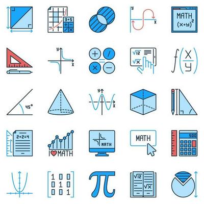 Mathematics colored icons set. Math Education and Science vector signs