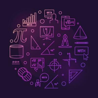 Mathematics Education concept vector line round colored banner. Math circular illustration