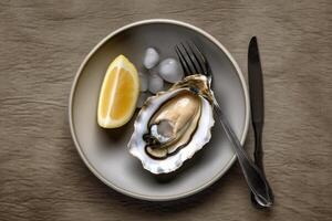 stock photo of oyster in the plate photography