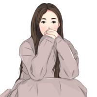 This evocative illustration captures the introspective moment of a woman lost in deep contemplation. Her serene expression and focused gaze suggest a state of introspection and self-reflection. png
