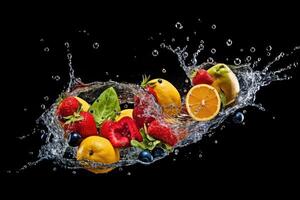 valores foto de agua chapoteo con varios frutas otoño aislado comida fotografía generativo ai