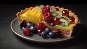 stock photo of hyperrealistic portrait slice of pie mix fruit food photography