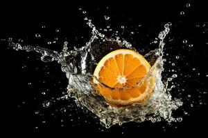 stock photo of water splash with oranges isolated food photography