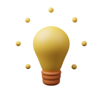 3d render cute cartoon electric light bulb icon with rays of light png