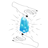 Celestial Mystical Line Hands with Blue Sparkly Gradient Quartz Crystal. Esoteric Symbols png