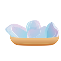 mineralen in een bord. kristal steen set. genezing transparant genezing kwarts. blauw helling transparant helder edelsteen. de magie edelsteen png