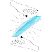 Celestial Mystical Line Hands with Blue Sparkly Gradient Quartz Crystal. Esoteric Symbols png