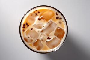 stock photo of close up a cup iced macchiato top view food photography