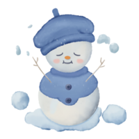Snowman with different poses watercolor hand drawn illustration png