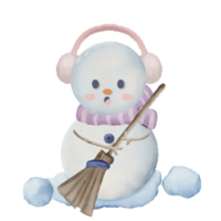 Snowman with different poses watercolor hand drawn illustration png