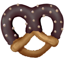 Pretzel covered with Chocolate Watercolor Drawing Hand drawn illustration png