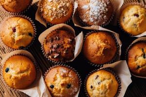 muffins in the kitchen table flat lay professional food photography AI Generated photo