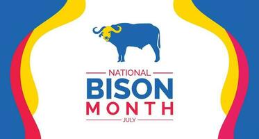 National Bison Month background, banner, poster and card design template celebrated in july. vector