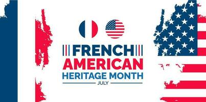 French American Heritage Month background, banner, wallpaper, poster and card design template celebrated in july. French American Heritage Month modern standard color and unique shape design. vector