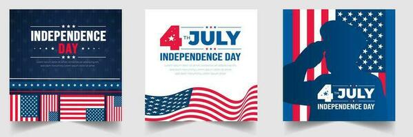 4th of July United States Independence Day celebration promotion advertising social media post banner, sticker, background, poster, card design set. Independence day USA festive decoration. usa flag vector