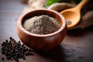 stock photo of black pepper powder on the kitchen flat lay photography