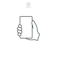 A vector illustration of a hand holding a smartphone icon, symbolizing connectivity, communication, or mobile technology. Perfect for app interfaces, digital interaction, or telephony