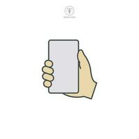 A vector illustration of a hand holding a smartphone icon, symbolizing connectivity, communication, or mobile technology. Perfect for app interfaces, digital interaction, or telephony