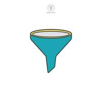 Funnel icon vector showcasing a simplified design, perfect for illustrating filtering, data management, process narrowing, and strategic focus