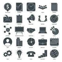 A collection of 25 vector icons representing various aspects of business management. These icons can be used to enhance presentations, websites, or any design related to business