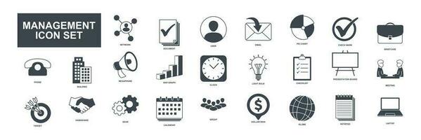 A collection of 25 vector icons representing various aspects of business management. These icons can be used to enhance presentations, websites, or any design related to business