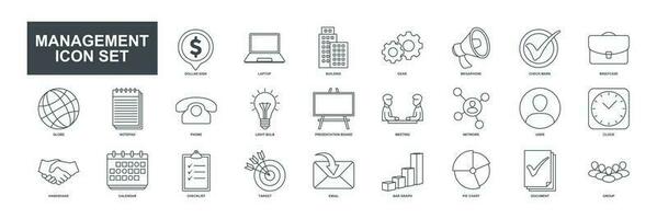 A collection of 25 vector icons representing various aspects of business management. These icons can be used to enhance presentations, websites, or any design related to business