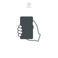 A vector illustration of a hand holding a smartphone icon, symbolizing connectivity, communication, or mobile technology. Perfect for app interfaces, digital interaction, or telephony